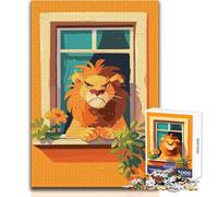 1000 Pieces Jigsaws Adults Puzzles Gifts Grumpy Lion in Window Cartoon Brainteaser Family Games Analysis And Logic DIY Toys Size 50x75cm