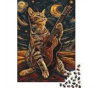1000 Pieces Jigsaws Adults Puzzles Gifts Guitar Playing Cat Art Print-6 Jigsaw Puzzle Brain Teaser Game Precision Cutting Educational Challenge 38x26cm/1000pcs
