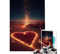 1000 Pieces Jigsaws Adults Puzzles Gifts Heart on The Beach for Educational Game Challenge Toy Educational Game Wall Decoration Art Work Gifts (Size 38x52cm)