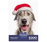 1000 Pieces Jigsaws Adults Puzzles Gifts Irish Wolfhound Dog with Santa Hat Portrait Jigsaws for Adults Anti-Stress Toys Difficult Challenge Challenging To Complete 70x50cm/1000pcs