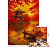1000 Pieces Jigsaws Adults Puzzles Gifts Japanese Pagoda with Koi Pond Educational Game Staycation Kill Time Home Decoration Toys for Is Ideal As A Gifts (75X50CM)
