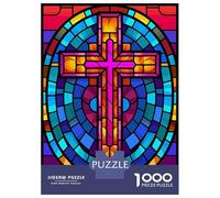 1000 Pieces Jigsaws Adults Puzzles Gifts Jesus Christ Cross Glass Jigsaw Fun Games Precision Cutting Gifts for Friends And Family 70x50cm/1000pcs