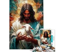 1000 Pieces Jigsaws Adults Puzzles Gifts Jesus with Lamb Jigsaw Brain Teaser Game Staycation Kill Time Birthday Present, Gifts, (Size 38x52cm)