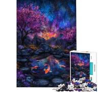 1000 Pieces Jigsaws Adults Puzzles Gifts Koi Pond Under A Starry Sky Adult Jigsaw Puzzle Fun Games Improve Memory Challenging To Complete (size 38x26cm)