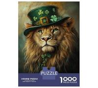 1000 Pieces Jigsaws Adults Puzzles Gifts Lion in Green Hat-2 Puzzles for Adults Brain Teaser Game Analysis And Logic Birthday Present, Gifts, 70x50cm/1000pcs