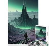 1000 Pieces Jigsaws Adults Puzzles Gifts Lone Traveler Before The Emerald Spire - Dystopian Alien Landscape Adult Jigsaw Puzzles Pattern Assembly for Birthday, for Friends A