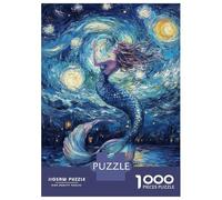 1000 Pieces Jigsaws Adults Puzzles Gifts Mermaid Under Starry Night Jigsaw Puzzle Brain Teaser Game Precision Cutting Educational Challenge 52x38cm/1000pcs