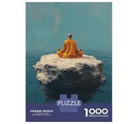 1000 Pieces Jigsaws Adults Puzzles Gifts Monk Meditating on A Rock in The Ocean Puzzles for Adults Brain Teaser Game Analysis And Logic Birthday Present, Gifts, 70x50cm/1000pcs