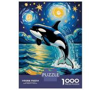 1000 Pieces Jigsaws Adults Puzzles Gifts Moonlit Ocean An Orca’s Leap Under The Starry Sky Van Gogh Style Art Puzzle for Adults Relax Games For Family Fun Gifts for Friends And Family 70x50cm/1000pcs
