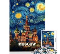 1000 Pieces Jigsaws Adults Puzzles Gifts Moscow Russia Starry Night Style Art Impossible Game Suitable for Couples Home Decoration Toys Fun Activities at Home (38X52cm)