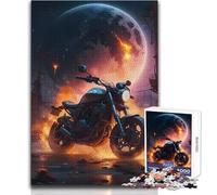 1000 Pieces Jigsaws Adults Puzzles Gifts Motorcycle Under A Burning Moon Calming Enjoyable Free Time Premium Accurate Cut Play Toy Size 38x52cm