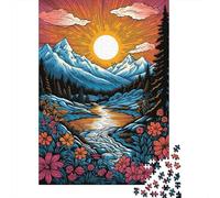 1000 Pieces Jigsaws Adults Puzzles Gifts Mountain Sunset River Art Print Jigsaw Puzzle Brain Teaser Game Precision Cutting Educational Challenge 38x26cm/1000pcs