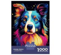 1000 Pieces Jigsaws Adults Puzzles Gifts Neon Border Collie Puzzles for Adults Fun Games Staycation Kill Time Birthday Present, Gifts, 70x50cm/1000pcs