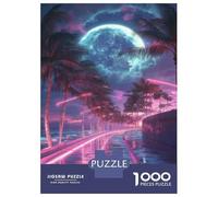 1000 Pieces Jigsaws Adults Puzzles Gifts Neon Palm Trees Night Scene Puzzles for Adults Toy Wall Decor Perfect Decoration Challenging To Complete 38x26cm/1000pcs