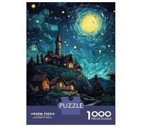 1000 Pieces Jigsaws Adults Puzzles Gifts Night Village Under Starry Sky Jigsaw Puzzle Fun Games For Family Fun Gifts for Friends And Family 70x50cm/1000pcs