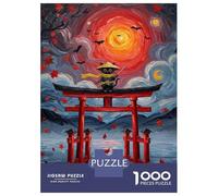 1000 Pieces Jigsaws Adults Puzzles Gifts Ninja Cat at Torii Gate Painting Jigsaw Puzzle Brain Teaser Game Precision Cutting Educational Challenge 70x50cm/1000pcs
