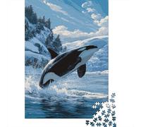 1000 Pieces Jigsaws Adults Puzzles Gifts Orca Whale Jumping Art Print Jigsaw Puzzle Brain Teaser Game Precision Cutting Educational Challenge 38x26cm/1000pcs
