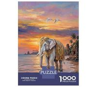 1000 Pieces Jigsaws Adults Puzzles Gifts Ornate Elephant by The Sea at Sunset Jigsaws for Adults Toy Wall Decor Wall Art Educational Challenge 52x38cm/1000pcs
