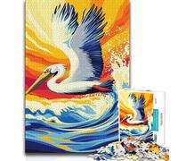 1000 Pieces Jigsaws Adults Puzzles Gifts Pelican in Flight over Ocean Waves Wall Decoration Brain Teaser Game Suitable for Ages 14 And Up (size 50x75cm)