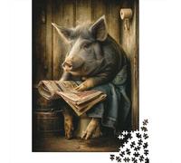 1000 Pieces Jigsaws Adults Puzzles Gifts Pig Reading Newspaper on Toilet Jigsaw Puzzle Brain Teaser Game Precision Cutting Educational Challenge 52x38cm/1000pcs