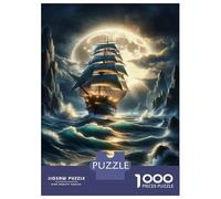 1000 Pieces Jigsaws Adults Puzzles Gifts Pirate Ship Moonlit Ocean Jigsaw for Adults Anti-Stress Toys Hand Speed Race Educational Challenge 38x26cm/1000pcs