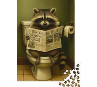1000 Pieces Jigsaws Adults Puzzles Gifts Raccoon Reading Newspaper-1 Jigsaw Puzzle Brain Teaser Game Precision Cutting Educational Challenge 52x38cm/1000pcs