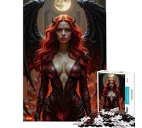 1000 Pieces Jigsaws Adults Puzzles Gifts Red-haired Devil Woman with Wings Fun at Home Activities, Pattern Assembly DIY Toys for 14+ Puzzle Game Offered (38x26cm)