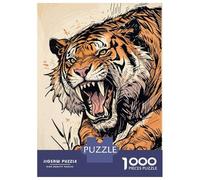 1000 Pieces Jigsaws Adults Puzzles Gifts Roaring Sabertooth Tiger Illustration Puzzles for Adults Family Games Pattern Assembly Educational Challenge 52x38cm/1000pcs