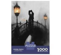 1000 Pieces Jigsaws Adults Puzzles Gifts Romantic Bridge Kiss in Charcoal And Lantern Glow Jigsaw Puzzle Fun Games For Family Fun Gifts for Friends And Family 38x26cm/1000pcs