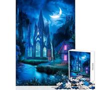 1000 Pieces Jigsaws Adults Puzzles Gifts Serene Castle Under The Crescent Moon Home Decoration Toys Birthday Gifts for Educational Game Interesting Stress Reduction Size 38x26cm