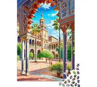 1000 Pieces Jigsaws Adults Puzzles Gifts Seville Courtyard with Palm Trees Jigsaw Puzzle Brain Teaser Game Precision Cutting Educational Challenge 52x38cm/1000pcs