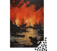 1000 Pieces Jigsaws Adults Puzzles Gifts Shipwrecked Ships in Fiery Harbor Jigsaw Puzzle Brain Teaser Game Precision Cutting Educational Challenge 52x38cm/1000pcs