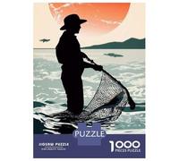 1000 Pieces Jigsaws Adults Puzzles Gifts Silhouette Fisherman with Catch Jigsaw for Adults Brain Teaser Game Perfect Decoration Challenging To Complete 38x26cm/1000pcs