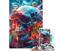1000 Pieces Jigsaws Adults Puzzles Gifts Skull with Mushroom And Weed Fusion Fun at Home Activities, Enhance Memory Brain Teaser Game for And 14 Years And over (38x52cm)