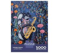 1000 Pieces Jigsaws Adults Puzzles Gifts Skunk Playing Saxophone Jigsaw Puzzle Anti-Stress Toys Difficult Challenge Birthday Present, Gifts, 38x26cm/1000pcs