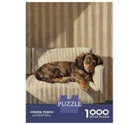 1000 Pieces Jigsaws Adults Puzzles Gifts Sleeping Dachshund on Striped Couch Jigsaw for Adults Brain Teaser Game Perfect Decoration Challenging To Complete 38x26cm/1000pcs