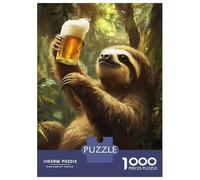 1000 Pieces Jigsaws Adults Puzzles Gifts Sloth Sips Beer Jigsaw for Adults Brain Teaser Game Perfect Decoration Challenging To Complete 52x38cm/1000pcs