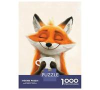 1000 Pieces Jigsaws Adults Puzzles Gifts Smiling Fox with Coffee Jigsaw Puzzle DIY Toys A Work of Art Gifts for Friends And Family 70x50cm/1000pcs