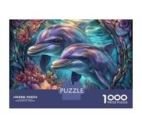 1000 Pieces Jigsaws Adults Puzzles Gifts Stained Glass Dolphin Artwork Puzzle for Adults Relax Games Hand Speed Race Birthday Present, Gifts, 38x26cm/1000pcs