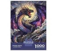 1000 Pieces Jigsaws Adults Puzzles Gifts Stained Glass Dragon Roaring on Mountain Jigsaws for Adults Relaxing Games Wall Decoration Birthday Present, Gifts, 52x38cm/1000pcs