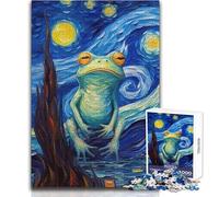1000 Pieces Jigsaws Adults Puzzles Gifts Starry Night Frog Painting Calming Enjoyable Free Time Premium Accurate Cut Play Toy Size 38x26cm