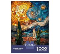 1000 Pieces Jigsaws Adults Puzzles Gifts Starry Night Stained Glass Mosaic Artwork Jigsaw Puzzle Fun Games For Family Fun Gifts for Friends And Family 38x26cm/1000pcs