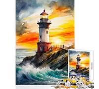 1000 Pieces Jigsaws Adults Puzzles Gifts The Lighthouse at Sunset Family Game Staycation Kill Time Educational Toy for Is Ideal As A Gifts (38X26CM)