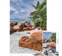 1000 Pieces Jigsaws Adults Puzzles Gifts Tropical Beach with Palm Trees at Seychelles Relaxing Games Suitable for Couples Toy Wall Decor for Is Ideal As A Gifts (50x75cm)