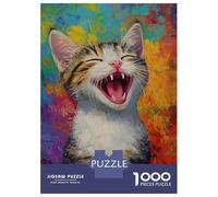1000 Pieces Jigsaws Adults Puzzles Gifts Vibrant Cat Yawn Puzzle for Adults Hands-on Game Analysis And Logic Challenging To Complete 52x38cm/1000pcs
