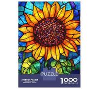1000 Pieces Jigsaws Adults Puzzles Gifts Vibrant Stained Glass Sunflower Puzzle for Adults Hands-on Game Analysis And Logic Challenging To Complete 52x38cm/1000pcs