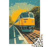 1000 Pieces Jigsaws Adults Puzzles Gifts Vintage Yellow Train Art Print Jigsaw Puzzle Brain Teaser Game Precision Cutting Educational Challenge 52x38cm/1000pcs
