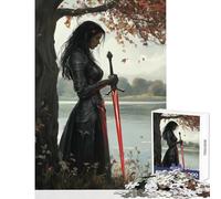 1000 Pieces Jigsaws Adults Puzzles Gifts Warrior by The Lake Educational Toy Art Work Gift for Educational Game Challenging To Complete Size 38x52cm