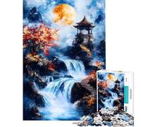 1000 Pieces Jigsaws Adults Puzzles Gifts Waterfall Under Full Moon Puzzle for Adults DIY Toys Analysis And Logic Great Gifts for Gaming (Size 38x26cm)