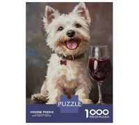 1000 Pieces Jigsaws Adults Puzzles Gifts Whisky Westie & Wine Jigsaw for Adults Brain Teaser Game Perfect Decoration Challenging To Complete 52x38cm/1000pcs